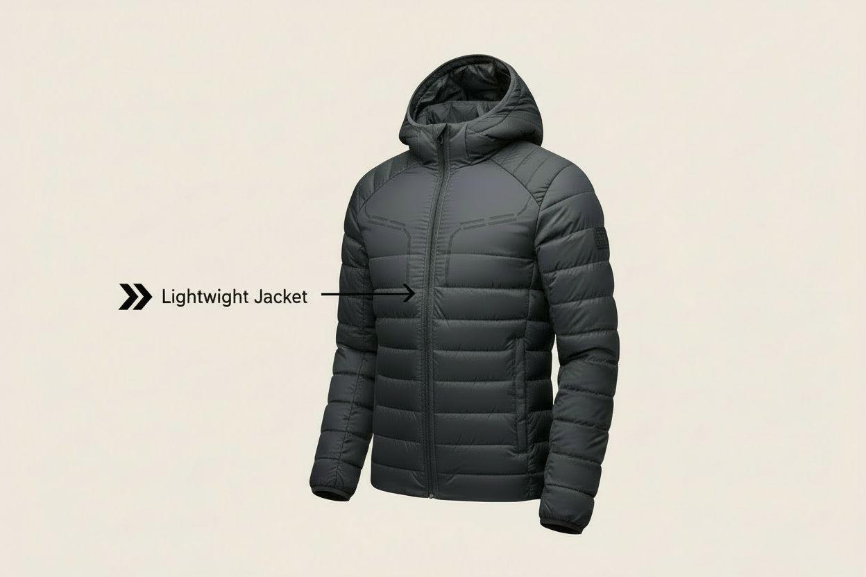 Include an arrow saying lightweight jacket